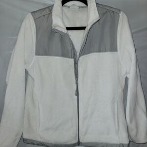Women's White and Gray Fleece Jacket